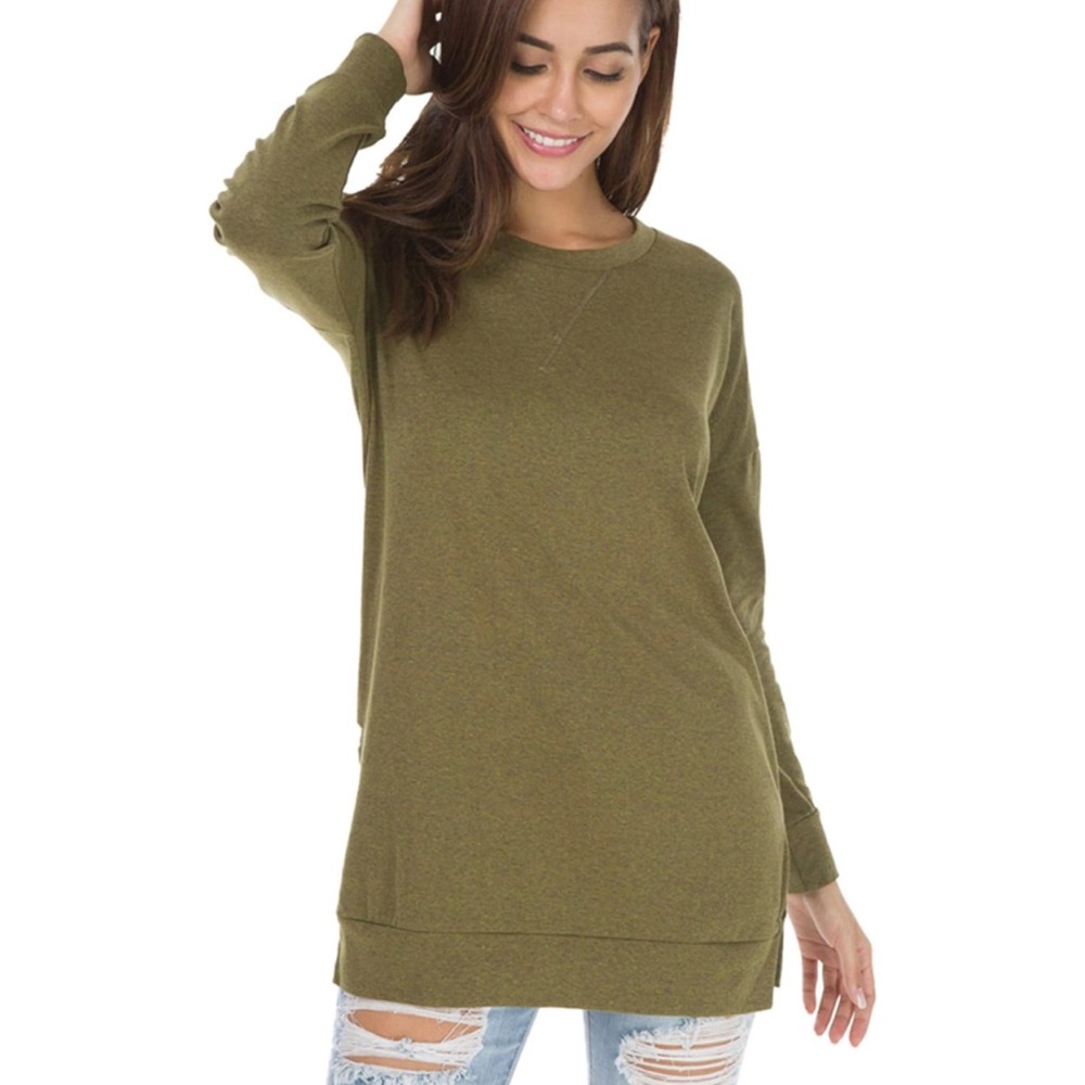 Levaca Amazon Women’s Crewneck Long Sleeve Oversized Tunic Tee, Olive Size XS